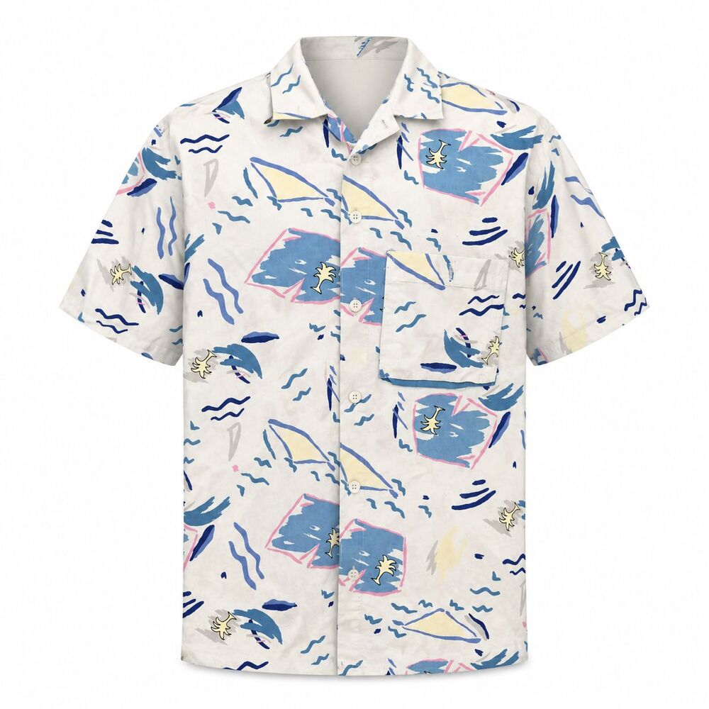 Vintage 80s 90s Abstract Print Button Up Shirt Men’s Medium Short Sleeve